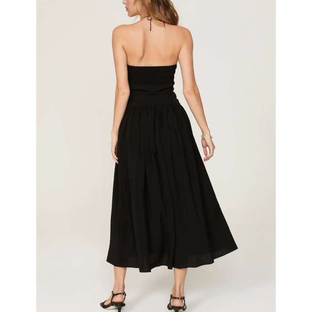 Vince Black Halter Midi Dress XS Sundress Resort Vacation Smocked Designer $445 - Picture 3 of 11